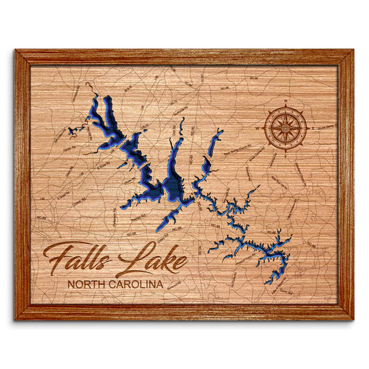 Falls Lake, North Carolina Depth Map - Any Lake, Pond, or Reservoir - Unique Home Decor, Wall Art