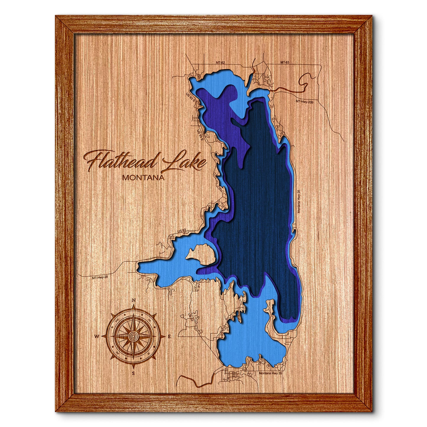 Flathead Lake, Montana Depth Map - Any Lake, Pond, or Reservoir, Home Decor, Wall Art, wall decor