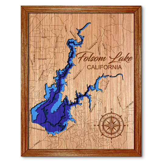 Folsom Lake, California Depth Map - Any Lake, Pond, or Reservoir, Home Decor, Wall Art, Wall Decor