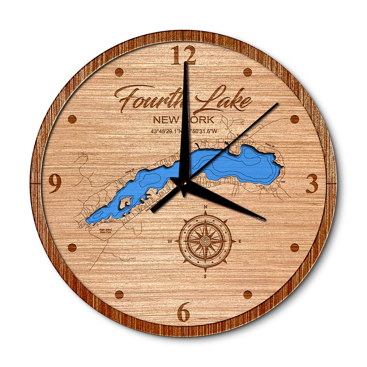 Fourth Lake in Hamilton, New York Layered Map Clock - Any Lake, Pond, or Reservoir - Unique Home Decor