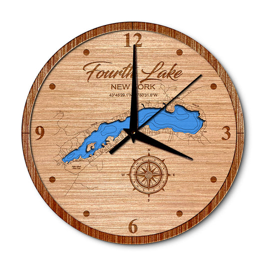 Fourth Lake in Hamilton, New York Layered Map Clock - Any Lake, Pond, or Reservoir - Unique Home Decor