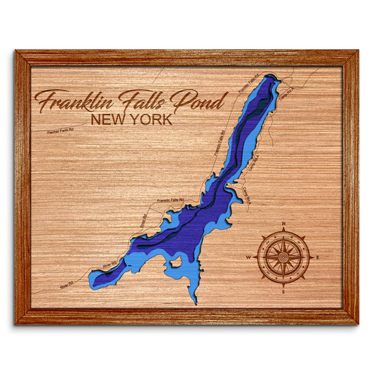 Franklin Falls Pond, New York Depth Map - Any Lake, Pond, or Reservoir - Unique Home Decor, Wall Art