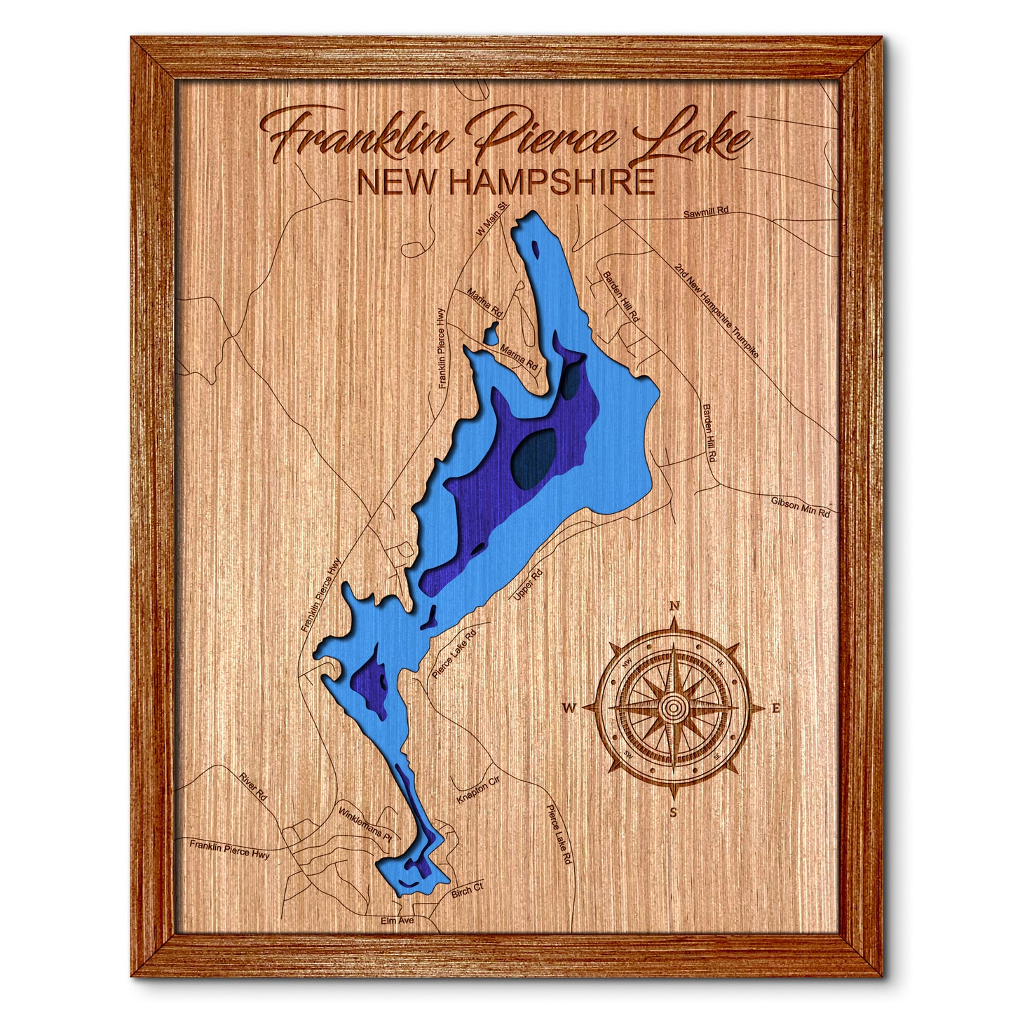 Franklin Pierce Lake, New Hampshire Depth Map - Any Lake, Pond, or Reservoir - Unique Home Decor, Wall Art