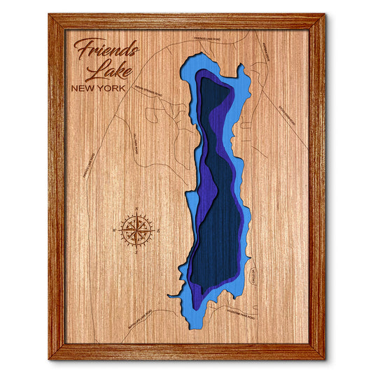 Friends Lake, New York Depth Map - Any Lake, Pond, or Reservoir, Home Decor, Wall Art, Wall decor
