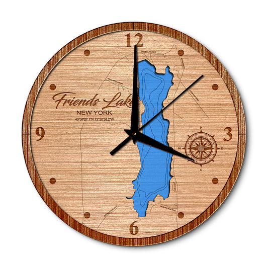 Friends Lake, New York Layered Map Clock - Any Lake, Pond, or Reservoir - Unique Home Decor