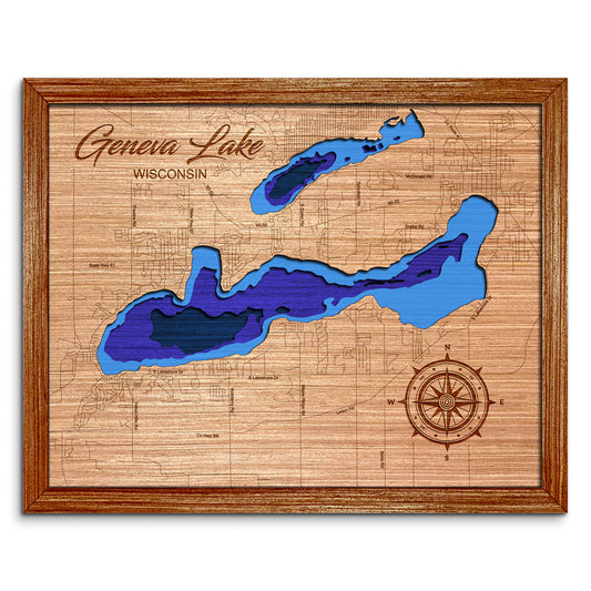 Geneva Lake, Wisconsin Depth Map - Any Lake, Pond, or Reservoir, Home Decor, Wall Art, wall decor