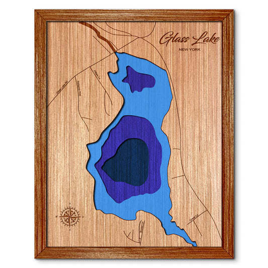 Glass Lake, New York Lake Depth Map - Any Lake, Pond, or Reservoir, Home Decor, Wall Art, wall decor