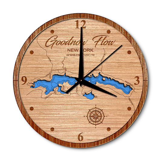 Goodnow Flowage, New York Layered Map Clock - Any Lake, Pond, or Reservoir - Unique Home Decor