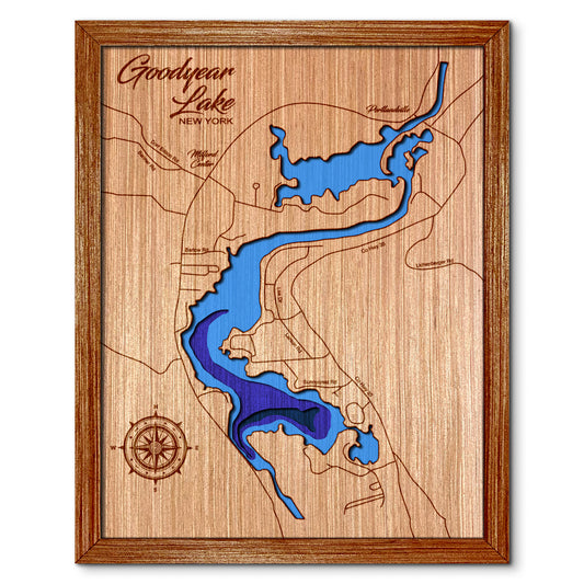 Goodyear Lake, New York Depth Map - Any Lake, Pond, or Reservoir, Home Decor, Wall Art, wall decor