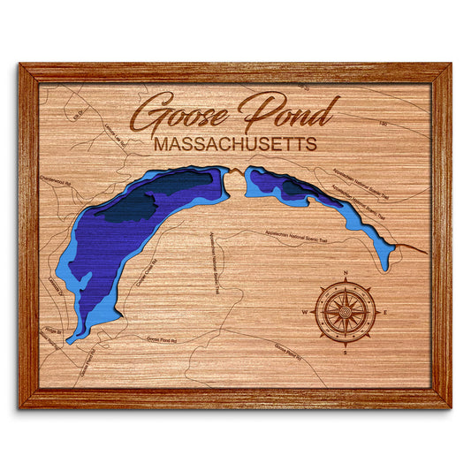 Goose Pond & Upper Goose Pond, Massachusetts Depth Map - Any Lake, Pond, or Reservoir - Unique Home Decor, Wall Art