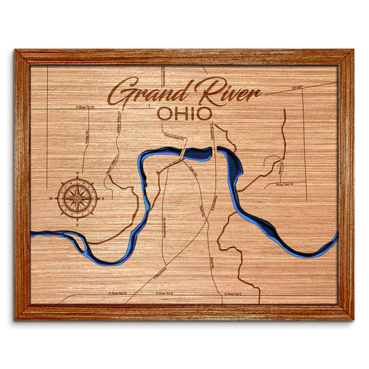 Grand River, Geneva Ohio Depth Map - Any Lake, Pond, or Reservoir - Unique Home Decor, Wall Art