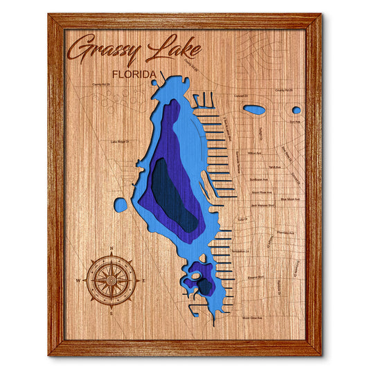 Grassy Lake, Florida Depth Map - Any Lake, Pond, or Reservoir, Home Decor, Wall Art, wall decor