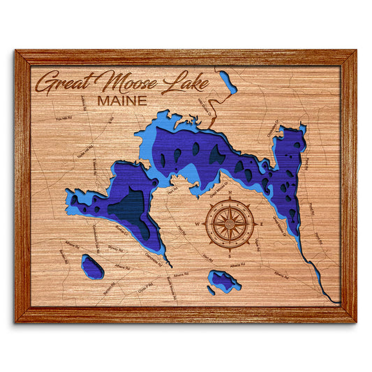 Great Moose Lake, Maine Depth Map - Any Lake, Pond, or Reservoir, Home Decor, Wall Art, Wall Decor