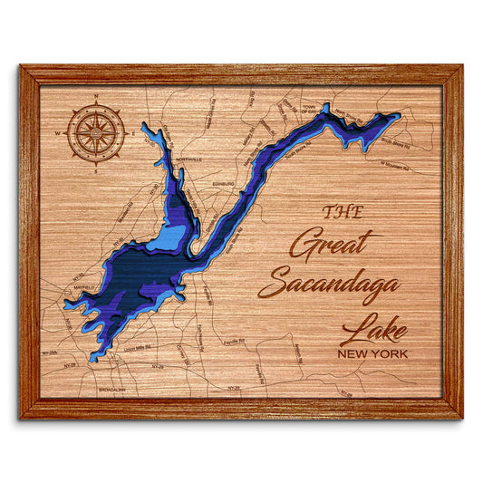 Great Sacandaga Lake, New York Depth Map - Any Lake, Pond, or Reservoir - Unique Home Decor, Wall Art