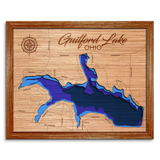 Guilford Lake, Ohio Depth Map - Any Lake, Pond, or Reservoir, Home Decor, Wall Art, wall decor