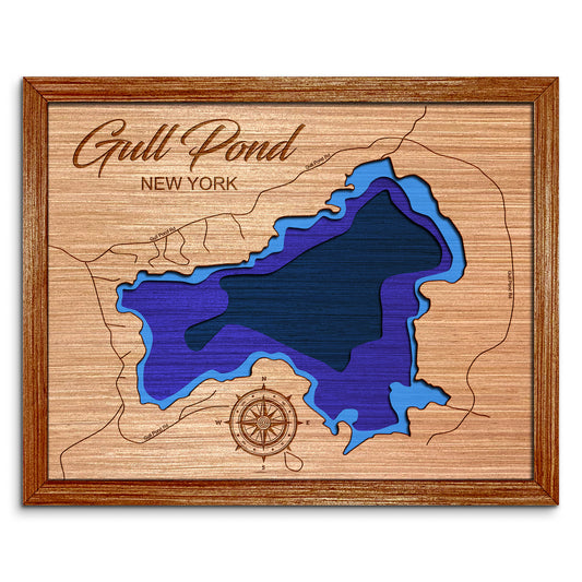 Gull Pond in Piercefield, New York Depth Map - Any Lake, Pond, or Reservoir, Home Decor, Wall Art, wall decor