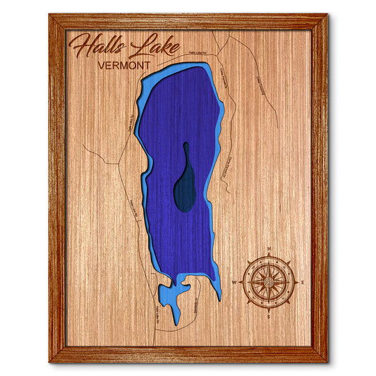 Halls Lake, Vermont Depth Map - Any Lake, Pond, or Reservoir, Home Decor, Wall Art, wall decor