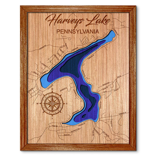 Harveys Lake, Pennsylvania Depth Map - Any Lake, Pond, or Reservoir - Unique Home Decor, Wall Art