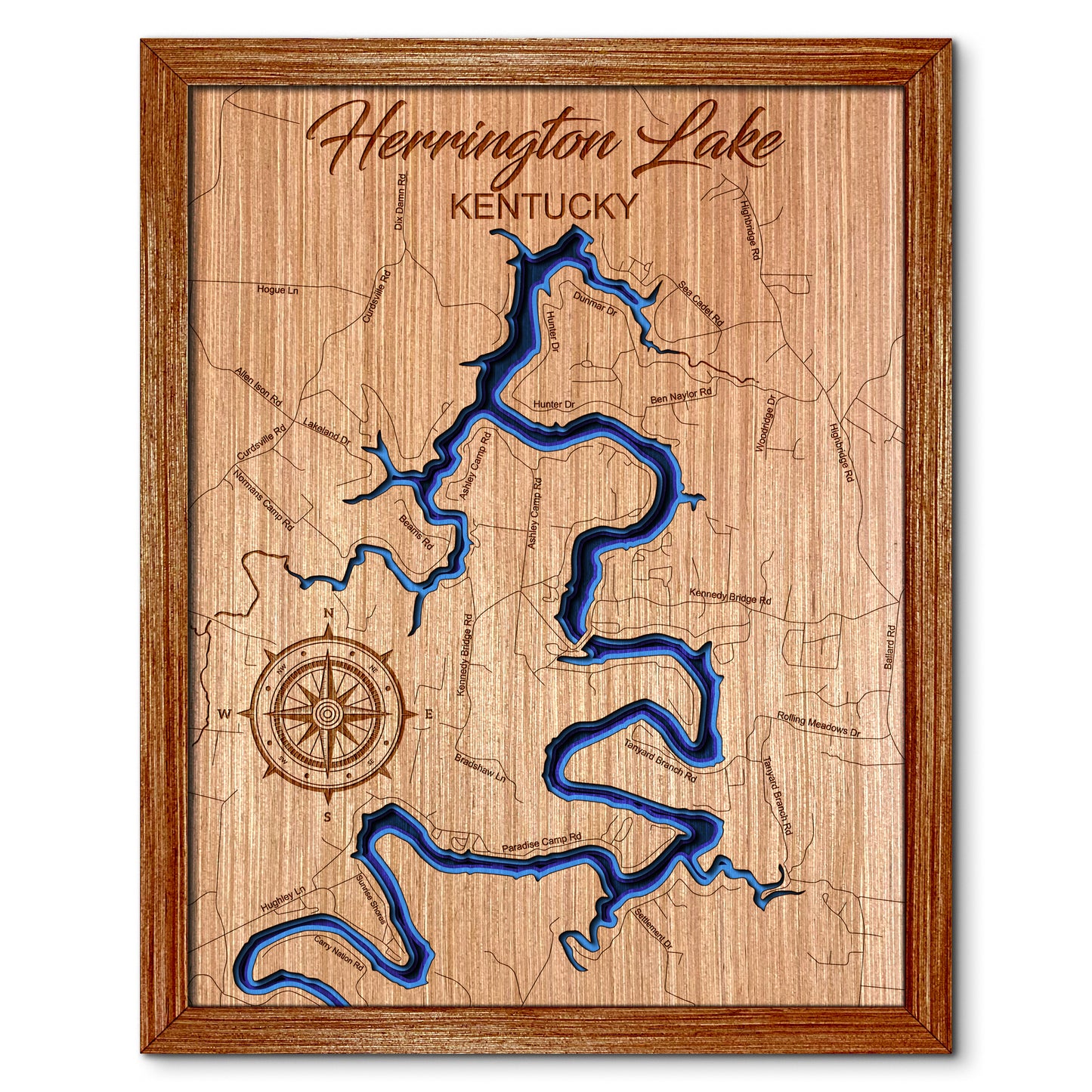Herrington Lake, Kentucky Depth Map - Any Lake, Pond, or Reservoir, Home Decor, Wall Art, Wall Decor