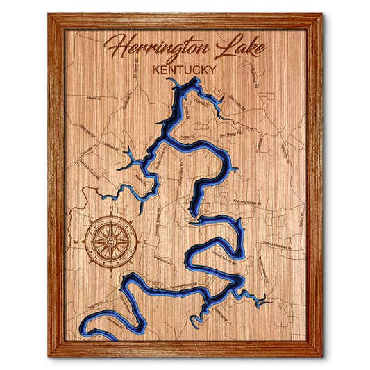 Herrington Lake, Kentucky Depth Map - Any Lake, Pond, or Reservoir, Home Decor, Wall Art, Wall Decor