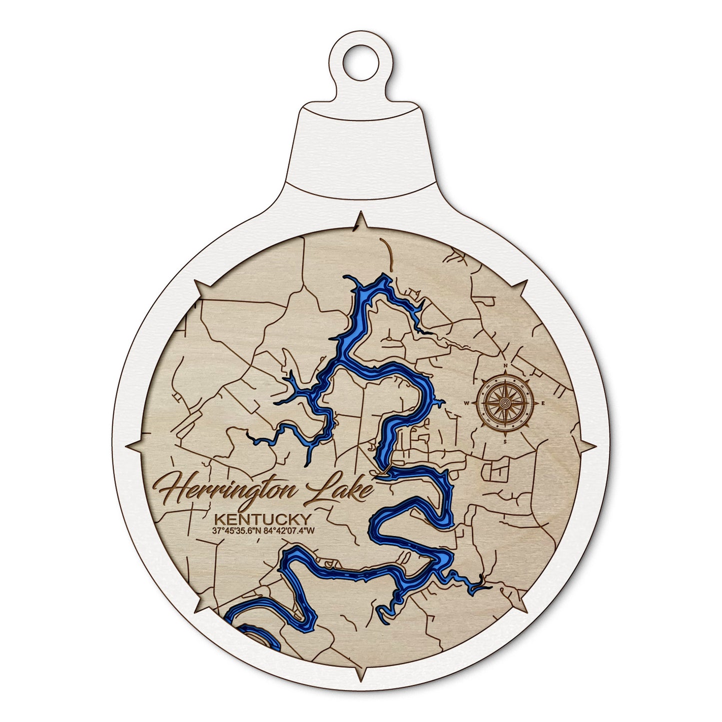 Herrington Lake, Kentucky Custom 3D Layered Wood Lake Map Ornament | Handcrafted Bathymetric Art