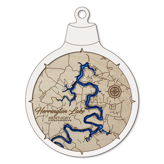 Herrington Lake, Kentucky Custom 3D Layered Wood Lake Map Ornament | Handcrafted Bathymetric Art