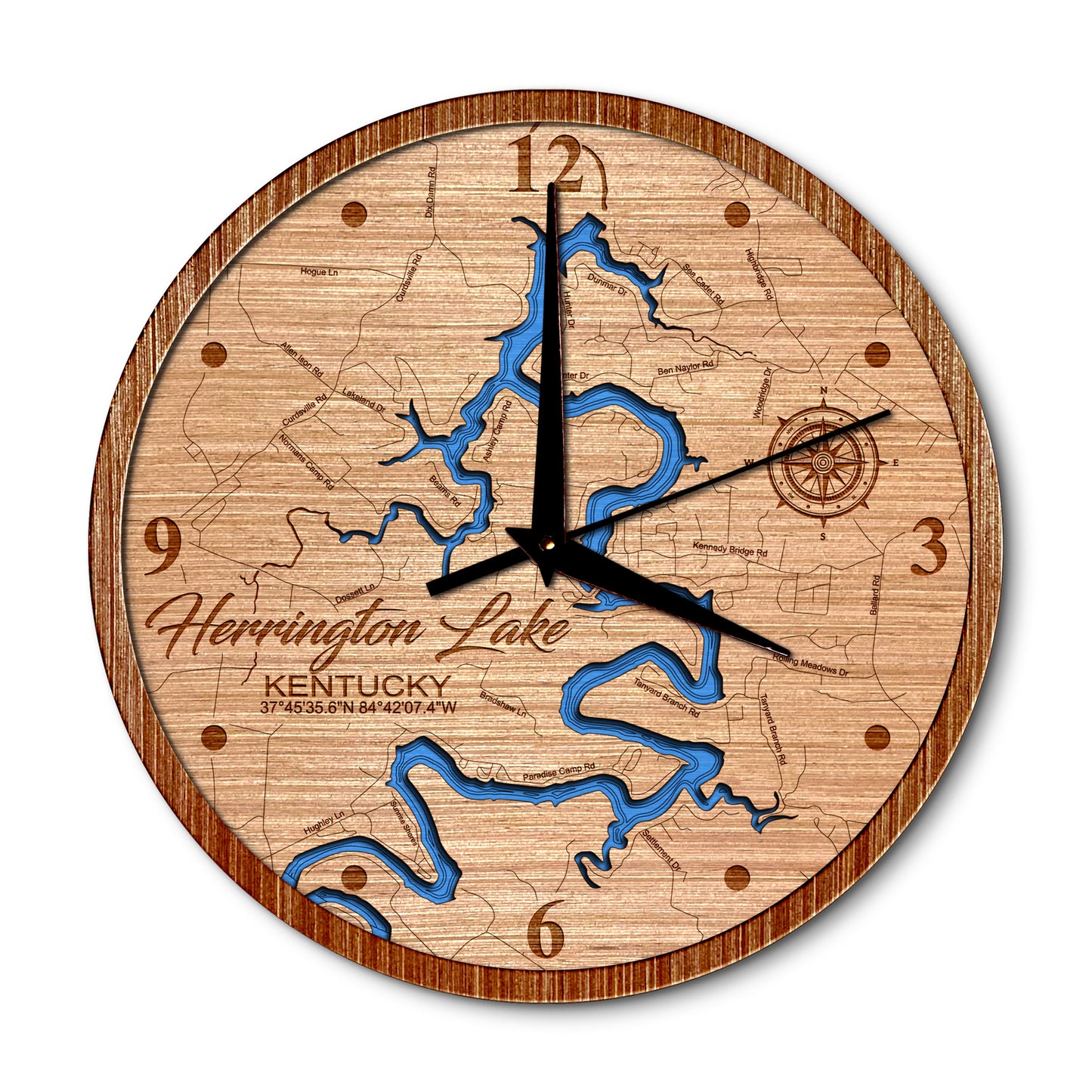 Herrington Lake, Kentucky 14in Layered Map Clock - Any Lake, Pond, or Reservoir - Unique Home Decor