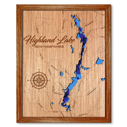 Highland Lake, New Hampshire Depth Map - Any Lake, Pond, or Reservoir, Home Decor, Wall Art, Wall Decor