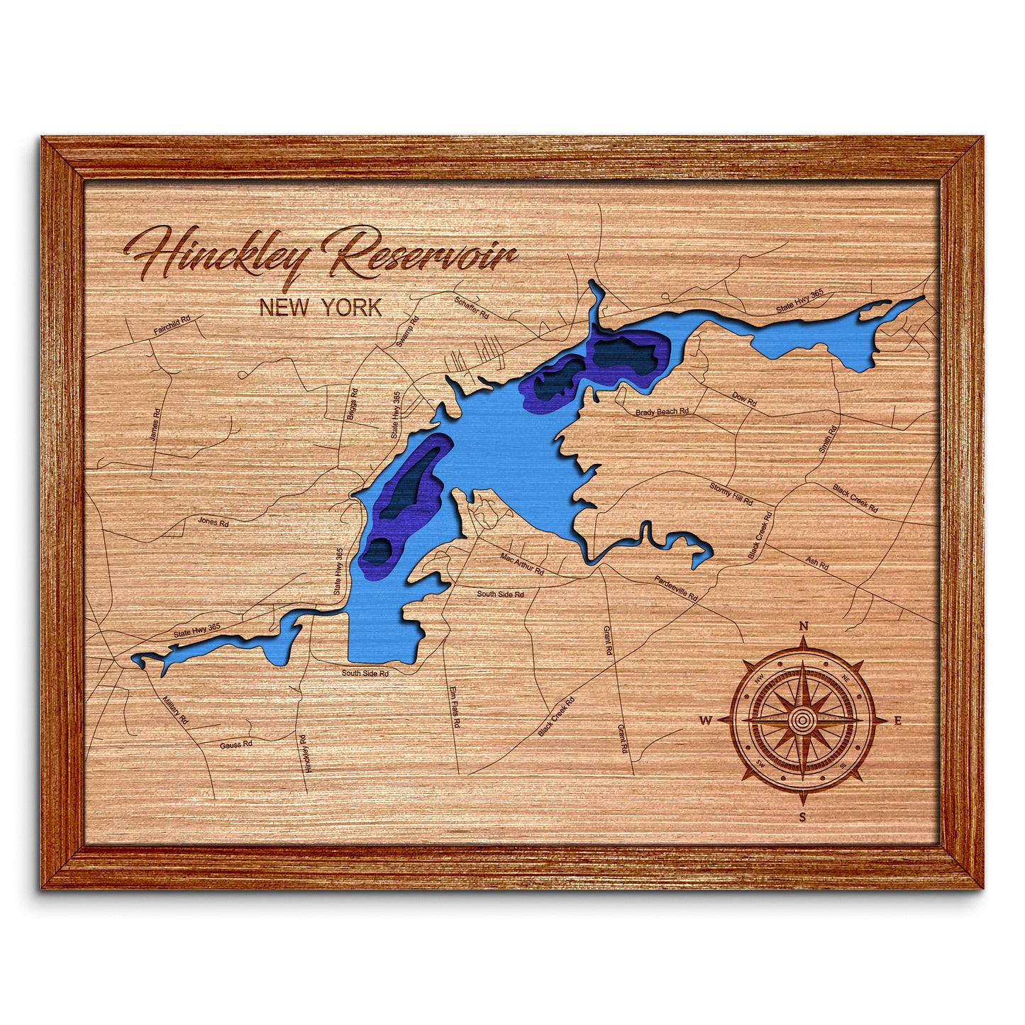 Hinckley Reservoir, New York Depth Map - Any Lake, Pond, or Reservoir, Home Decor, Wall Art, Wall decor