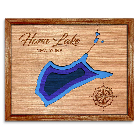 Horn Lake in Ohio, New York Depth Map - Any Lake, Pond, or Reservoir, Home Decor, Wall Art, Wall decor