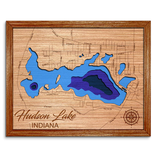 Hudson Lake, Indiana Depth Map - Any Lake, Pond, or Reservoir - Unique Home Decor, Wall Art