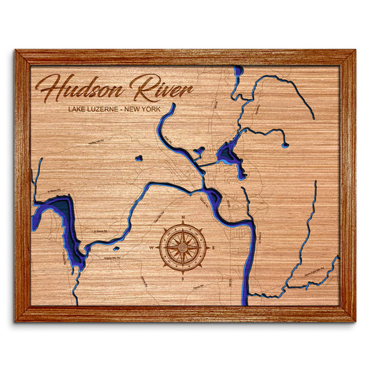 Hudson River in Lake Luzerne New York  Depth Map - Any Lake, Pond, or Reservoir - Unique Home Decor, Wall Art