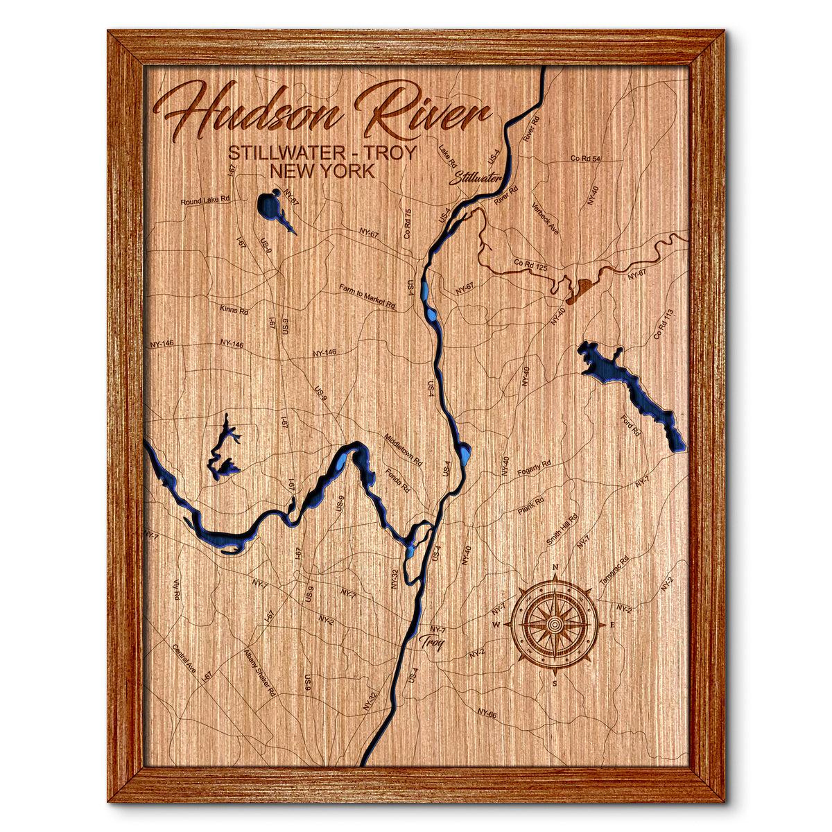 Hudson River, Stillwater-Troy New York Depth Map - Any Lake, Pond, or Reservoir, Home Decor, Wall Art, Wall Decor