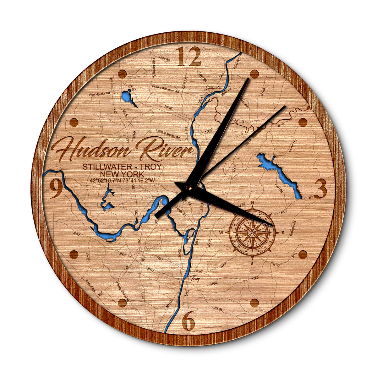 Hudson River, Stillwater-Troy New York 14in Layered Map Clock - Any Lake, Pond, or Reservoir - Unique Home Decor (Copy)