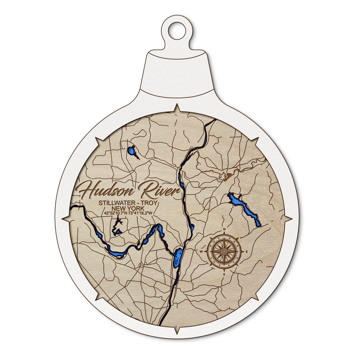 Hudson River, Stillwater-Troy New York Custom 3D Layered Wood Lake Map Ornament | Handcrafted Bathymetric Art (Copy)