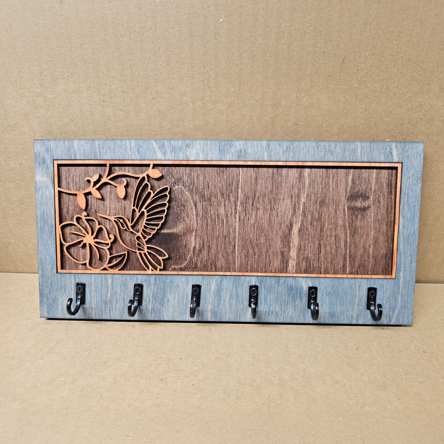 Hummingbird Wooden Key Holder/Hanger – Laser Cut Wildlife Wall Organizer for Cabin or Lodge Decor