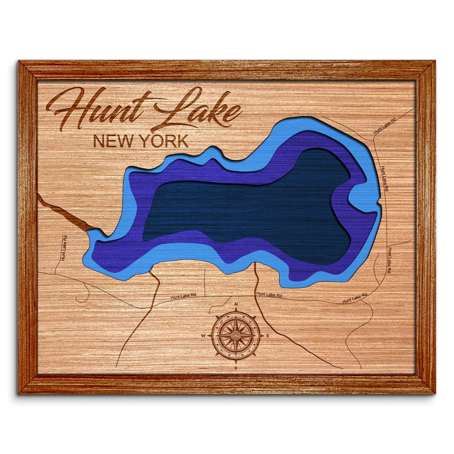 Hunt Lake, New York Depth Map - Any Lake, Pond, or Reservoir - Unique Home Decor, Wall Art