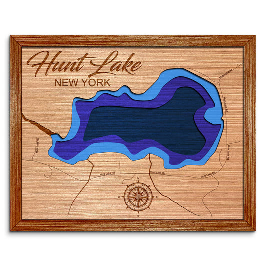Hunt Lake, New York Depth Map - Any Lake, Pond, or Reservoir - Unique Home Decor, Wall Art