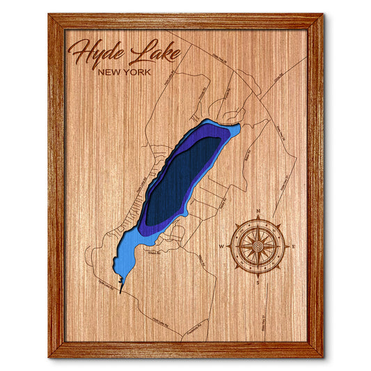 Hyde Lake, New York Depth Map - Any Lake, Pond, or Reservoir, Home Decor, Wall Art, Wall decor