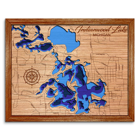 Indianwood Lake, Michigan Depth Map - Any Lake, Pond, or Reservoir, Home Decor, Wall Art, Wall decor