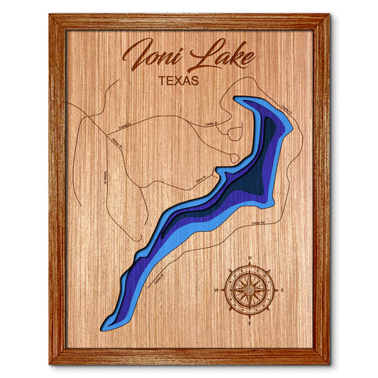 Ioni Lake, Texas Depth Map - Any Lake, Pond, or Reservoir, Home Decor, Wall Art, Wall decor
