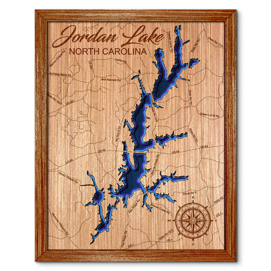 Jordan Lake, North Carolina Depth Map - Any Lake, Pond, or Reservoir - Unique Home Decor, Wall Art