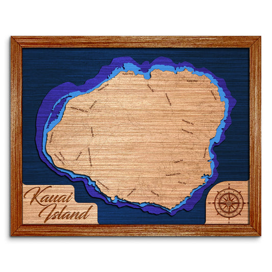 Kauai Island Depth Map - Any Lake, Pond, or Reservoir, Home Decor, Wall Art, Wall Decor