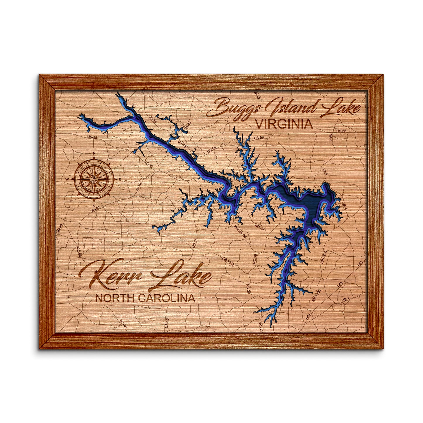 Kerr Lake, North Carolina Depth Map - Any Lake, Pond, or Reservoir - Unique Home Decor, Wall Art