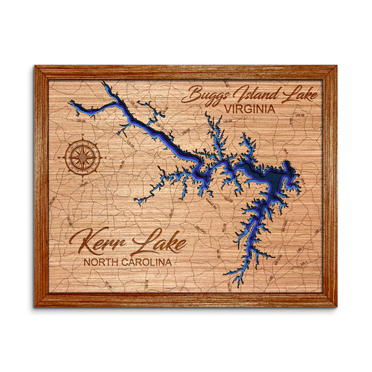 Kerr Lake, North Carolina Depth Map - Any Lake, Pond, or Reservoir - Unique Home Decor, Wall Art