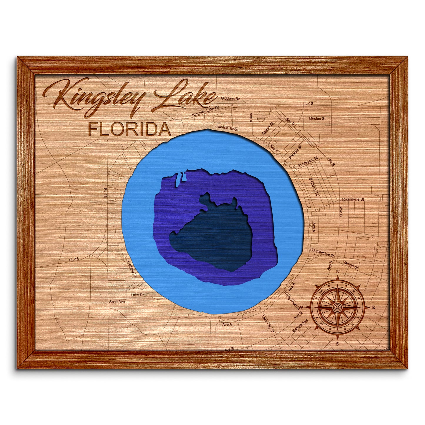 Kingsley Lake, Florida Depth Map - Any Lake, Pond, or Reservoir - Unique Home Decor, Wall Art