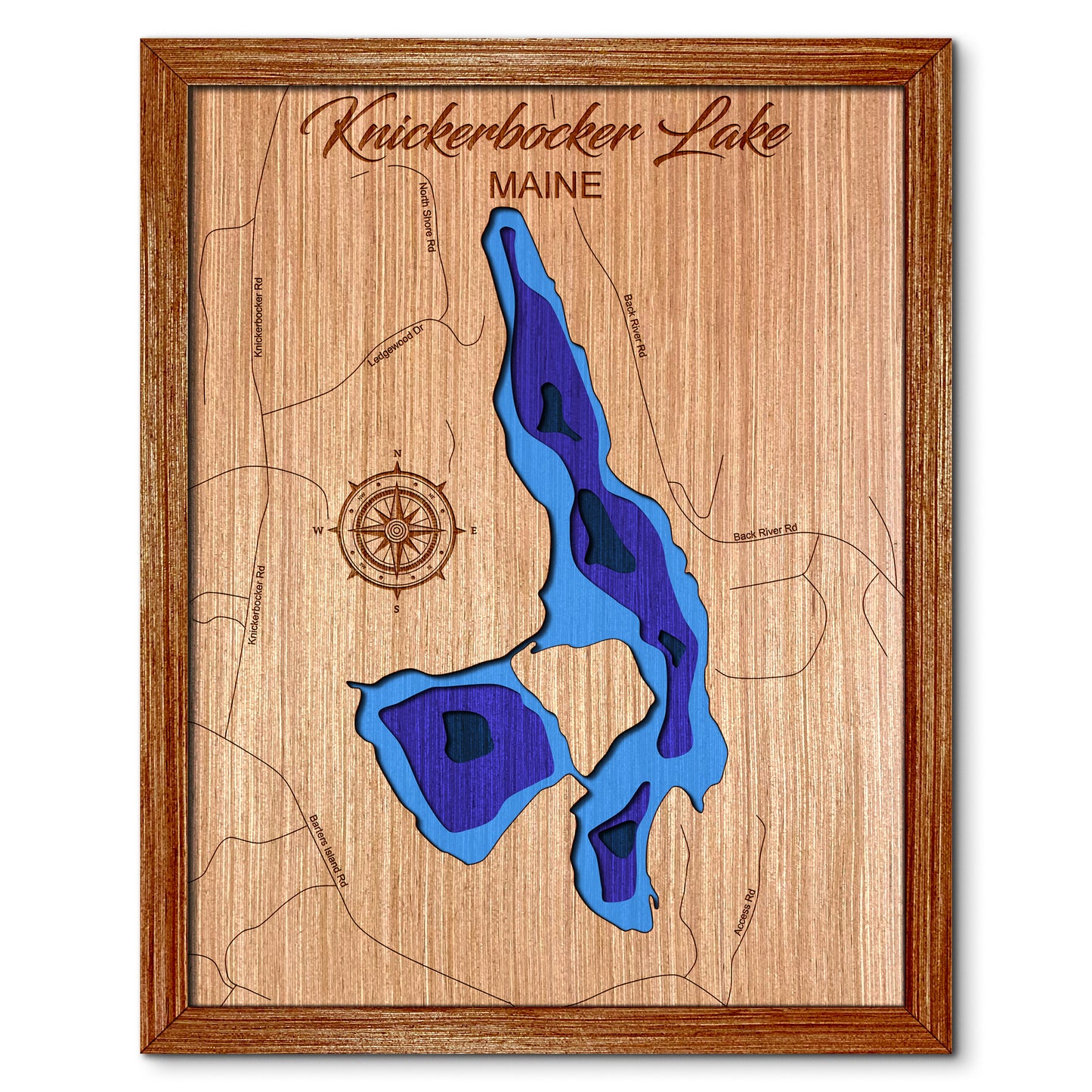 Knickerbocker Lake, Maine Depth Map - Any Lake, Pond, or Reservoir - Unique Home Decor, Wall Art