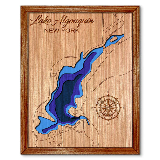 Lake Algonquin, New York Depth Map - Any Lake, Pond, or Reservoir - Unique Home Decor, Wall Art