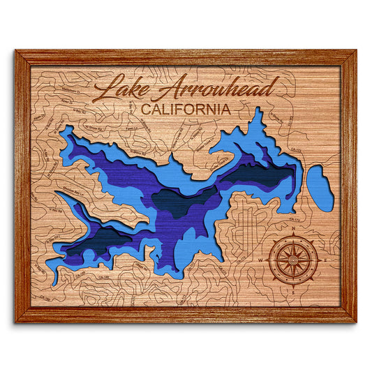 Lake Arrowhead, California Depth Map - Any Lake, Pond, or Reservoir, Home Decor, Wall Art, Wall Decor
