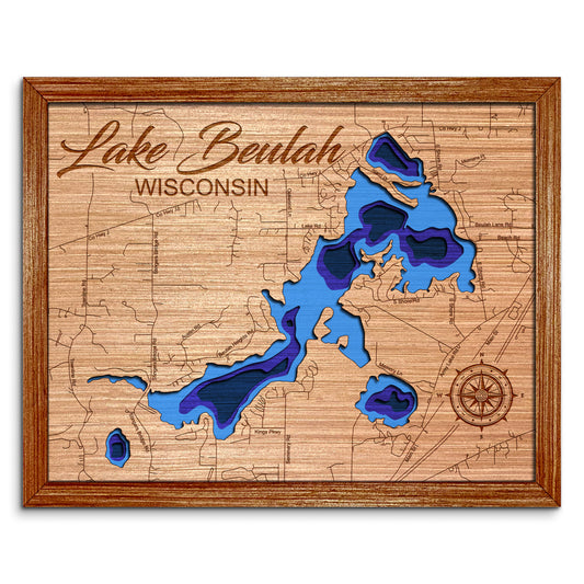 Lake Beulah, Wisconsin Depth Map - Any Lake, Pond, or Reservoir, Home Decor, Wall Art, Wall Decor
